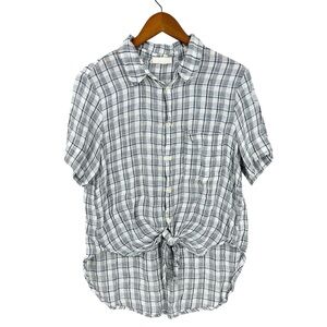 CP SHADES Shirt Plaid Short Sleeve Button Up Tie Front Linen